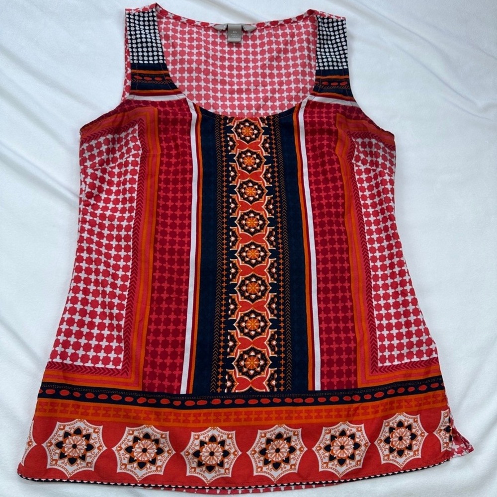 Banana Republic XS Sleeveless Tank Top Red Orange Floral Print Blouse